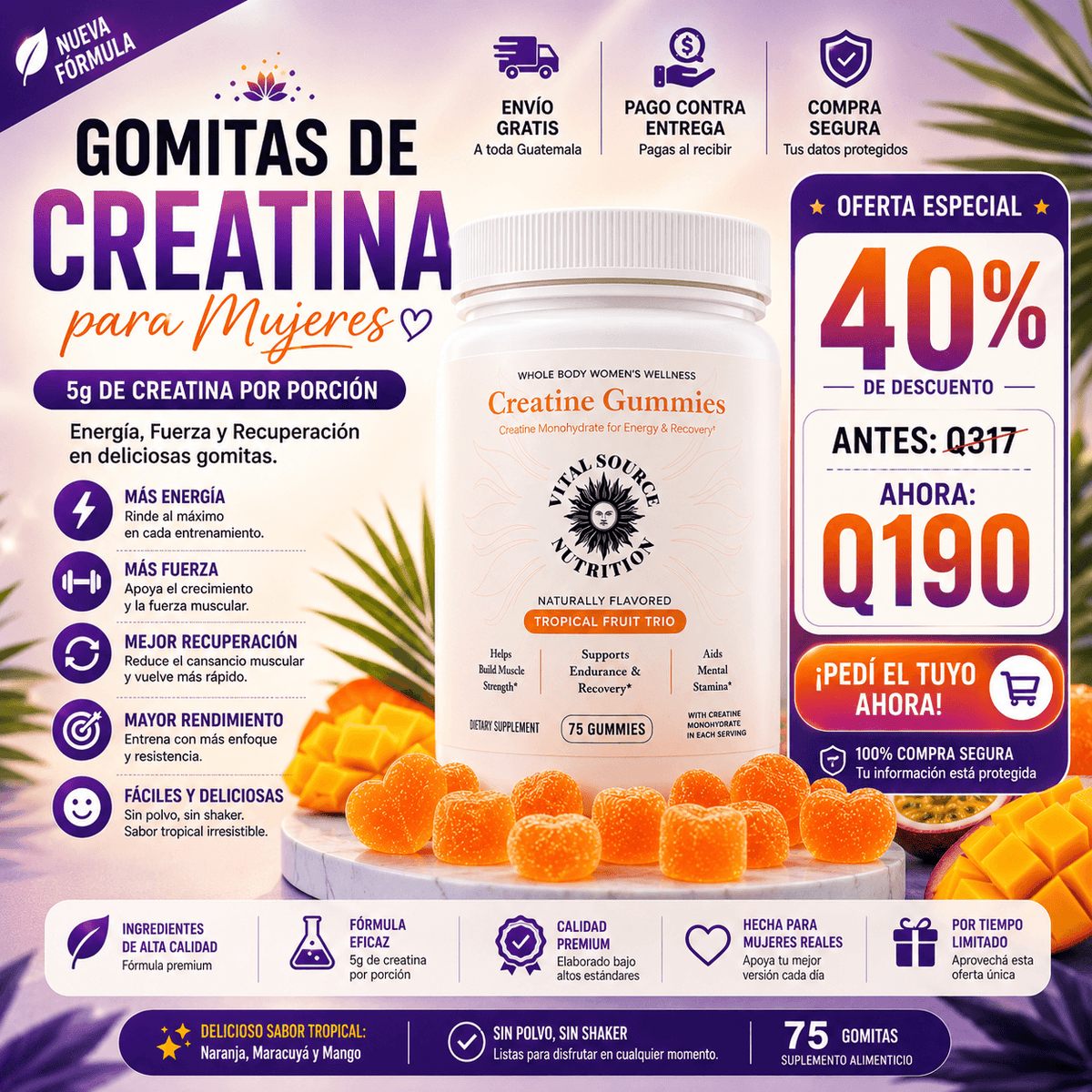 Gomitas de Creatina para Mujer — Tonifica Glúteos y Aumenta tu Energía 🍑✨