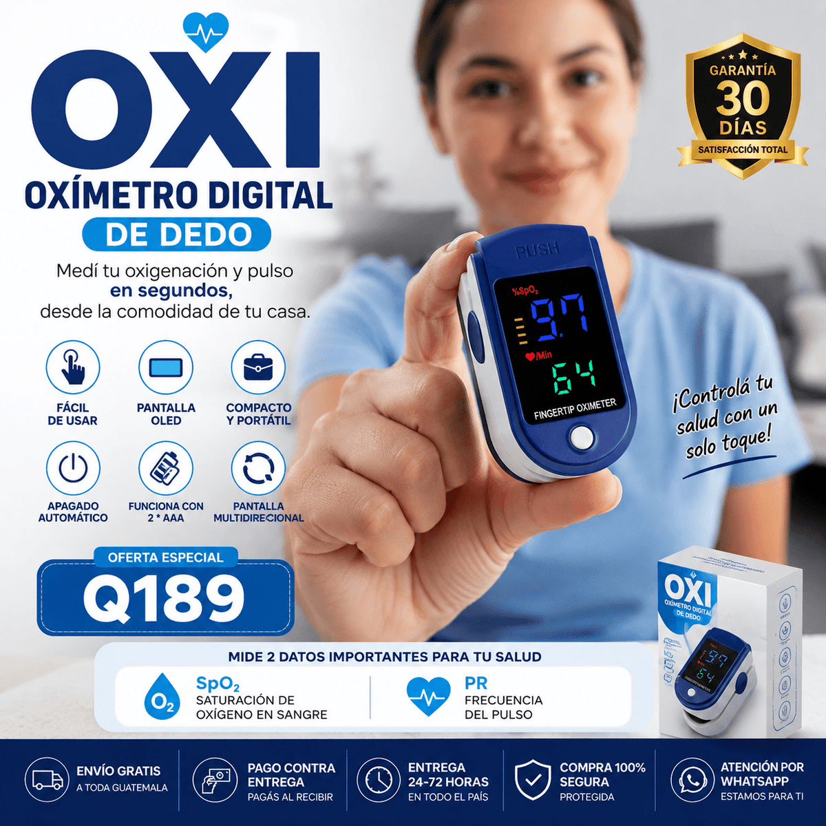 OXI™ Oxímetro Digital de Dedo – Medí tu Oxigenación y Pulso en Segundos